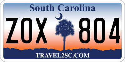SC license plate ZOX804