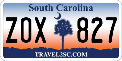 SC license plate ZOX827