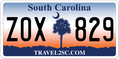 SC license plate ZOX829