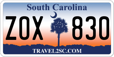 SC license plate ZOX830