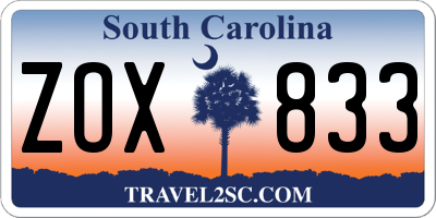 SC license plate ZOX833