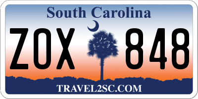 SC license plate ZOX848