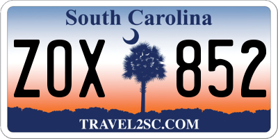 SC license plate ZOX852