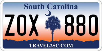 SC license plate ZOX880