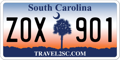 SC license plate ZOX901