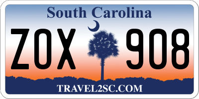 SC license plate ZOX908