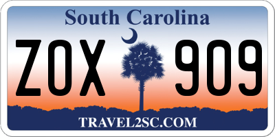 SC license plate ZOX909