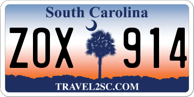 SC license plate ZOX914