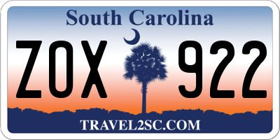 SC license plate ZOX922