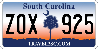 SC license plate ZOX925