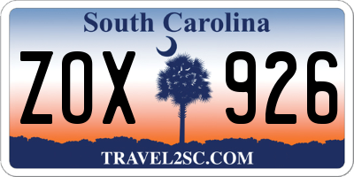 SC license plate ZOX926