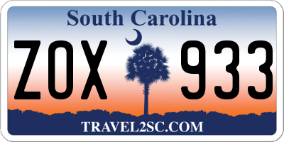 SC license plate ZOX933
