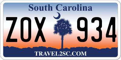SC license plate ZOX934