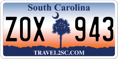 SC license plate ZOX943