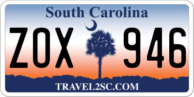 SC license plate ZOX946