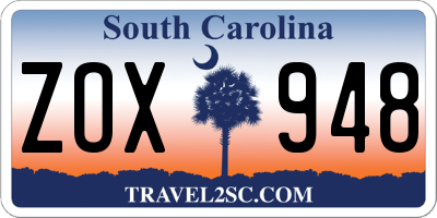 SC license plate ZOX948