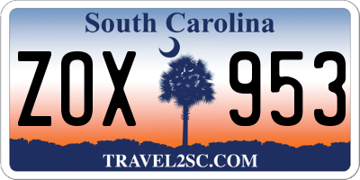 SC license plate ZOX953