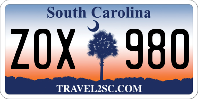 SC license plate ZOX980