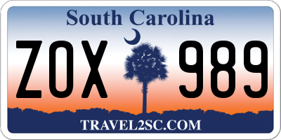 SC license plate ZOX989
