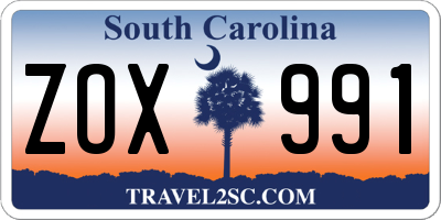 SC license plate ZOX991