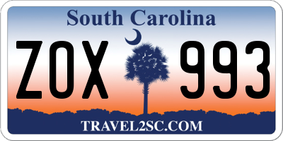 SC license plate ZOX993