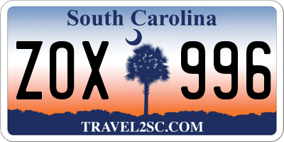 SC license plate ZOX996