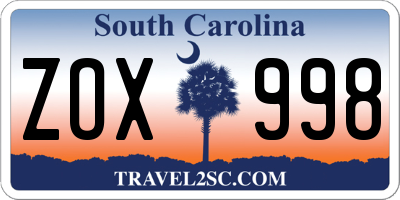 SC license plate ZOX998