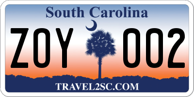 SC license plate ZOY002