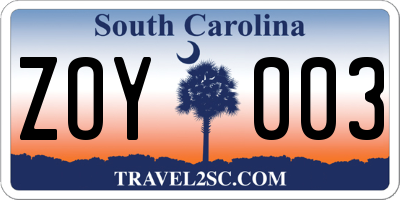 SC license plate ZOY003