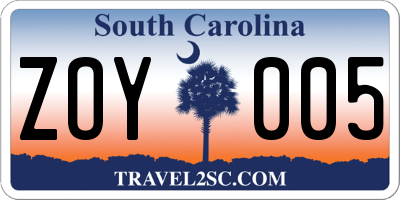 SC license plate ZOY005