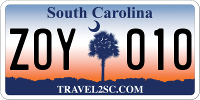 SC license plate ZOY010