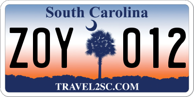 SC license plate ZOY012