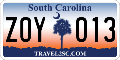 SC license plate ZOY013