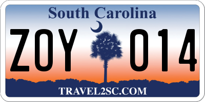 SC license plate ZOY014