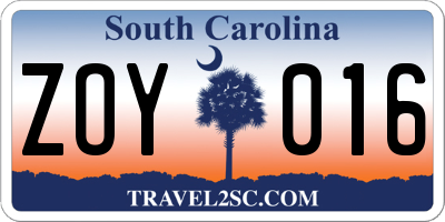 SC license plate ZOY016