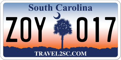 SC license plate ZOY017