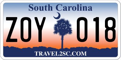 SC license plate ZOY018