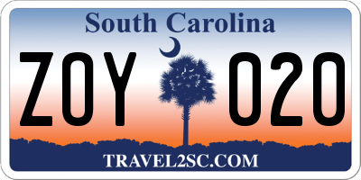 SC license plate ZOY020