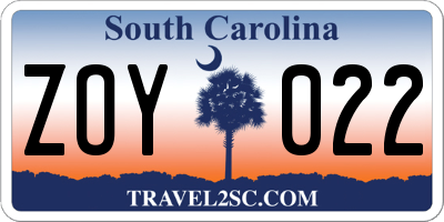 SC license plate ZOY022