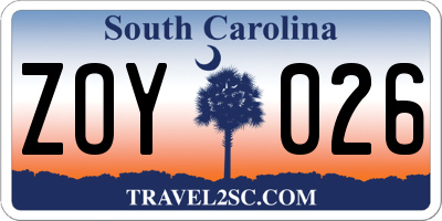 SC license plate ZOY026