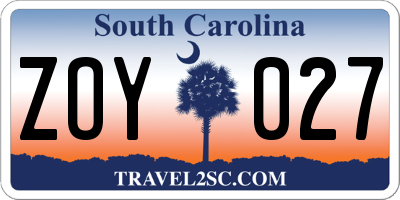 SC license plate ZOY027