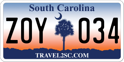 SC license plate ZOY034