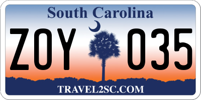 SC license plate ZOY035