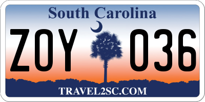 SC license plate ZOY036