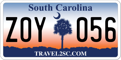 SC license plate ZOY056