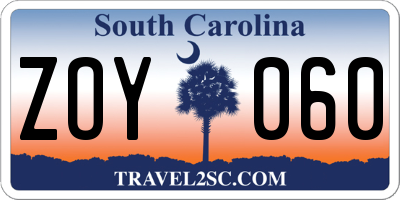 SC license plate ZOY060
