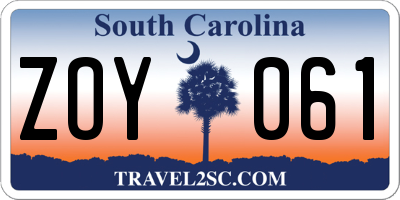 SC license plate ZOY061
