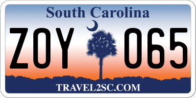 SC license plate ZOY065