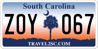 SC license plate ZOY067