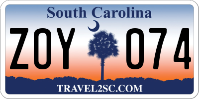 SC license plate ZOY074